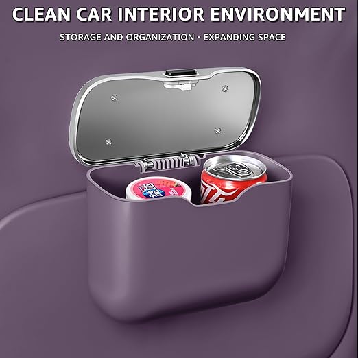 Car Trash Can, Waterproof Multi‑Functional Auto Trash Bin for Door/Console/Seat Back, Universal Vehicle Garbage Can for Car/Truck/SUV Drivers (Purple)