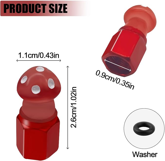 4 Pack Cute Mushrooms Tire Valve Caps, Glow in The Dark, Universal Fit for Cars, Motorcycles, Trucks, and Bicycles (Red)
