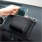 Car Seat Side Pocket Organizer, PU Leather Mini Storage Bag for Auto Door Window Console, Pen Phone Holder Tray Pouch Vehicle Seat Gap Filler for Organize Document, Registration, Notepad (Black)