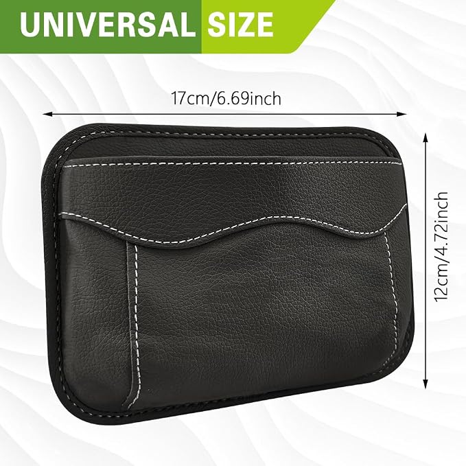 Car Seat Side Pocket Organizer, PU Leather Car Seat Gap Filler Bag, Car Seat Pocket Storage Bag for Phone, Keys, Sunglass, Wallet, Car Organizer Accessories for Seat, Door, Window (Black)