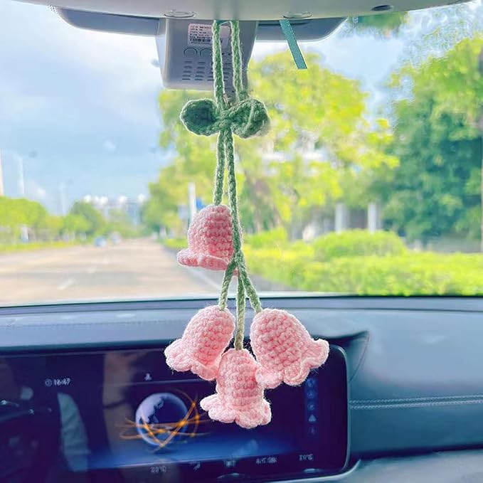 Rear View Mirror Accessories - Cute, Handmade Knitted Pendant Ornament, Kawaii Car Decor for Car & Home Decorations