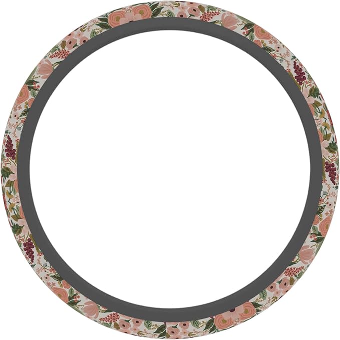 Burgundy Flowers Car Steering Wheel Cover for Women Men, Non-Slip Steering Wheel Protector, Universal 14"-15" Fit for Cars, SUVs, Trucks (Burgundy Flowers)