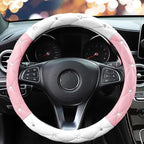 Cute Diamond Soft Leather Steering Wheel Cover with Bling Bling Crystal Rhinestones, Universal 15 Inch for Women Girls, Fit Vehicles, Sedans, SUVs, Vans, Trucks - Light Pink and White