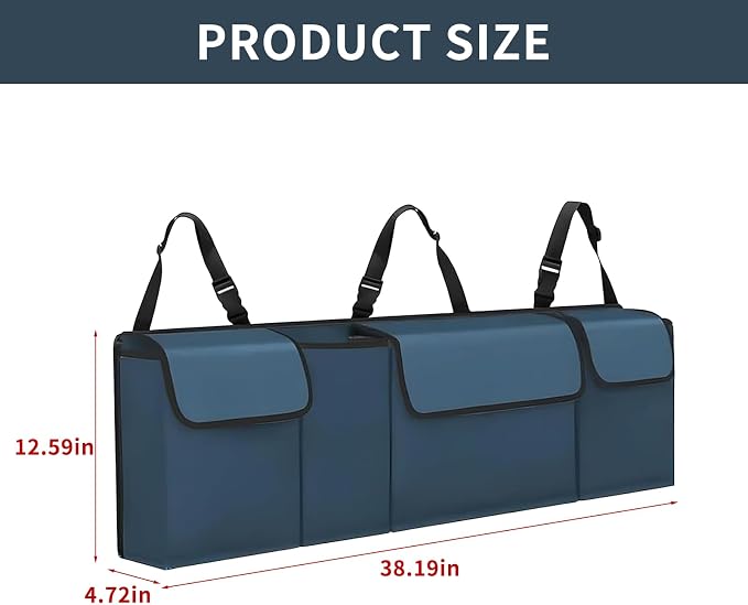 Car Trunk Organizer, Backseat Hanging Large Storage with Adjustable Straps,Waterproof PVC Collapsible Cargo Bag, Car Interior Accessories for Auto SUV MPV (Blue)