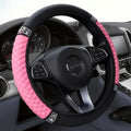 Soft Leather Car Steering Wheel Cover, Universal 15 Inch Colorful Rhinestones Anti-Slip Elastic Steering Wheel Covers for Most Cars, Sparkly Crystal Diamond for Women Girls (Pink)