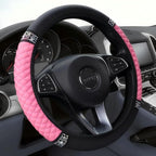 Soft Leather Car Steering Wheel Cover, Universal 15 Inch Colorful Rhinestones Anti-Slip Elastic Steering Wheel Covers for Most Cars, Sparkly Crystal Diamond for Women Girls (Pink)