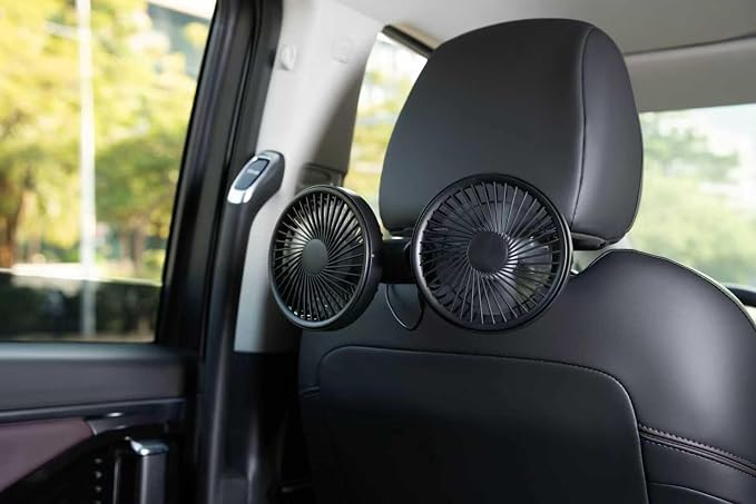 Pelidox Car Fan for Backseat - 3 Speeds 360° Rotation Dual Head USB Back Seat Cooling Fan Kids Baby Quiet Fan with LED Display for Almost Vehicle Jeep Van RV Truck