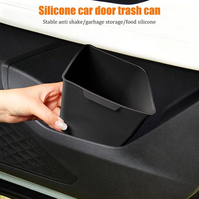 Car Trash Can, Silicone Portable Vehicle Side Door Garbage Container Trash Bin, Multifunctional Auto Interior Dustbin Garbage Can Storage Organizer, Universal Fit (Right/Black)