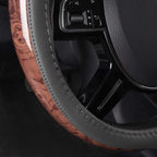 Wood Grain Microfiber Leather Steering Wheel Cover, Universal Fit for 14 1/2-15 inch Gray Steering Wheel, Anti-Slip Veins Design,Cars, Suvs,Minivans, Sedans (Gray)