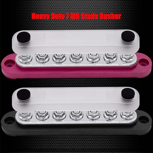 7 x M6 (1/4") Studs Power Distribution Block Bus Bar 12V, 5.9" HD 150A Marine BusBar Battery Distribution Block W/Cover for Car Boat Solar (Red & Black)