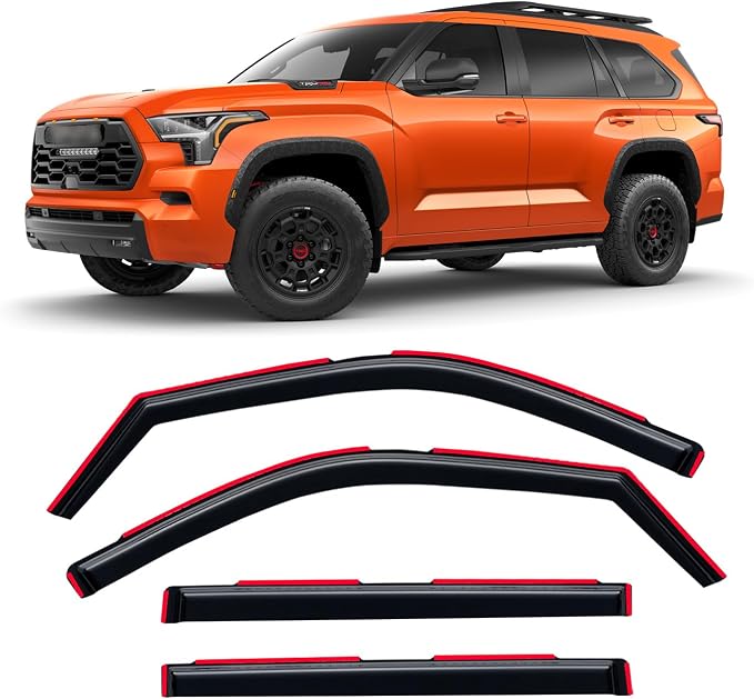 in-Channel Rain Guards for 2023-2026 Toyota Sequoia, Window Visor Shields Vent Deflector Shade Wind Dark Smoke 2024 2025 23 24 25 26, Tape-On Inside-Mount, 4PCS