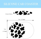 Black and White Cow Print Steering Wheel Cover Anti-Slip and Practical 14.5-15 Inch Universal Car Steering Wheel Cover with 2 Pieces Car Coasters Suitable for Men Women