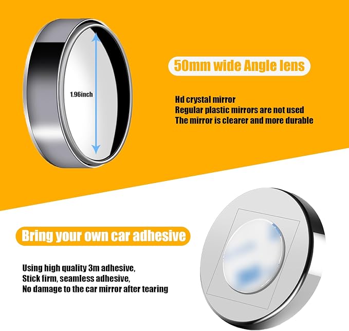 2 PCS Car Reversing Blind Spot Mirror, 2.16" x 0.39" High-definition Glass 360° Large Viewing Angle Round Mirror, Self-adhesive ABS Anti-collision Shell, Compatible with Most Models (Black)