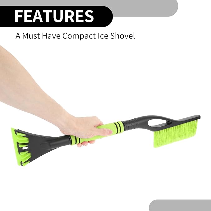 1pc 60x11cm Universal Car Ice Scraper Brush with Broom - SUV Snow Frost Remover for Car Truck RV Windscreen Side Window Anti Crash - Plastic Green Snow Shoveling Defrost Clearing