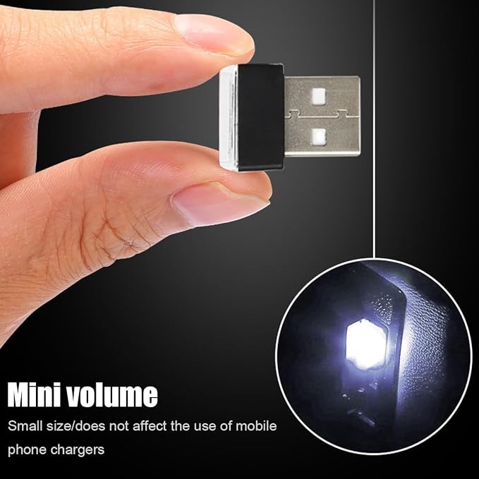 Car Interior Atmosphere Lamp, Plug-In USB Interface LED Vehicle Ambient Lighting Kit, Portable Mini Automotive Night Light Decoration Accessories, Universal for SUV, Sedan, Truck (White)