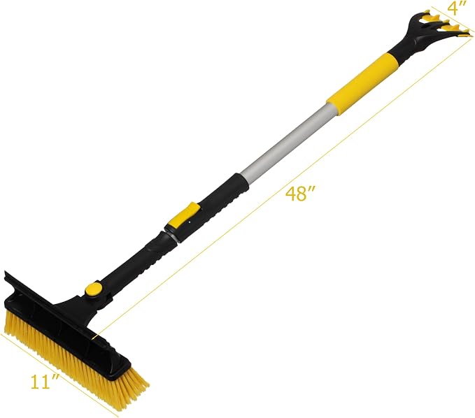 35–51" Extendable Snow Brush, Ice Scraper & Squeegee with Aluminum Handle, Non-Slip Foam Grip, Scratch-Free Bristles, 3-in-1 Winter Car Tool for Cars, SUVs & Trucks, Yellow