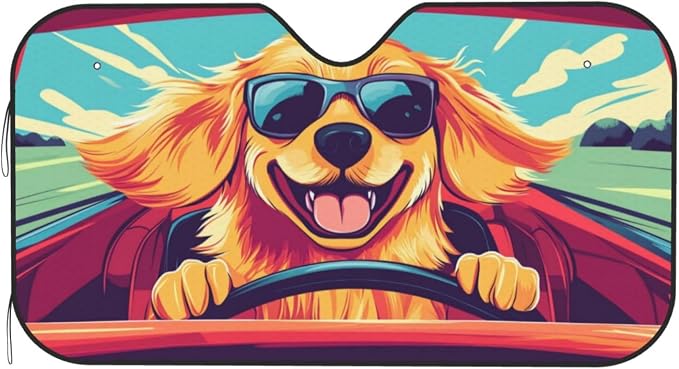 Windshield Sun Shade Driving Dog Funny Car Front Window Sunshade Cover for Truck SUV Blocks UV Rays Automotive Visor Interior Protector 51 x 27.5 inch