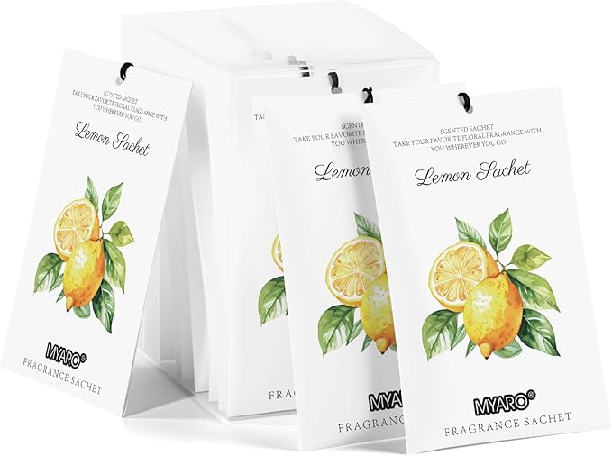 12 Packs Lemon Scented Sachets for Drawer Closet Bathroom Odor Eliminator - Fresh Home Fragrance Car Air Frehener