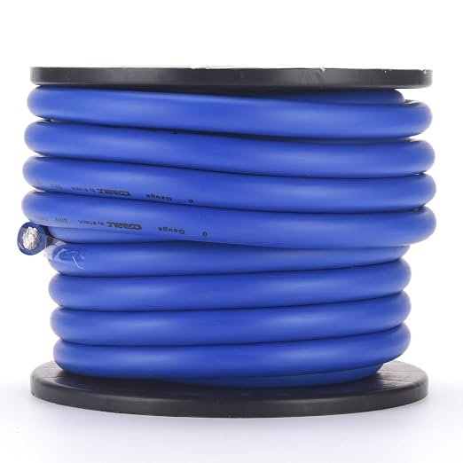 Orion Cobalt PW050BL 0 Gauge Wire (50ft) Copper Clad Aluminum CCA 0 AWG - 100% American Wire Gauge, High Powered Car Audio/Amplifier Power & Ground Cable, Battery Cable, RV Trailer Wiring