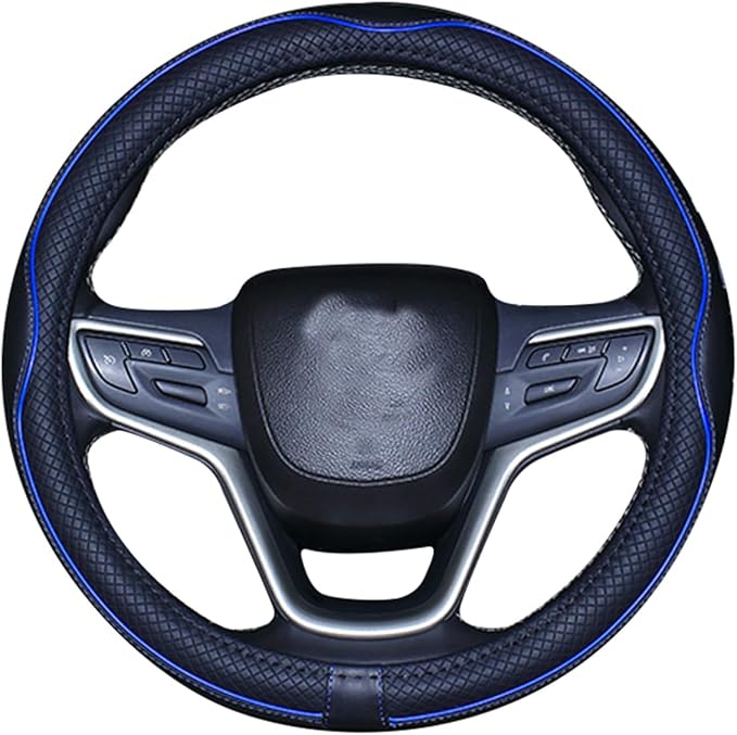 Small Size Steering Wheel Cover Anti-Slip,Safety,Soft,Breathable,Durable,Full Surround,Comfortable Grip Microfiber Leather (14-14.25 inch,Black Dark Blue)