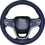 Universal Standard Size Steering Wheel Cover Anti-Slip,Safety,Soft,Breathable,Durable,Full Surround,Comfortable Grip Microfiber Leather (14.5-15 inch,Black Dark Blue)