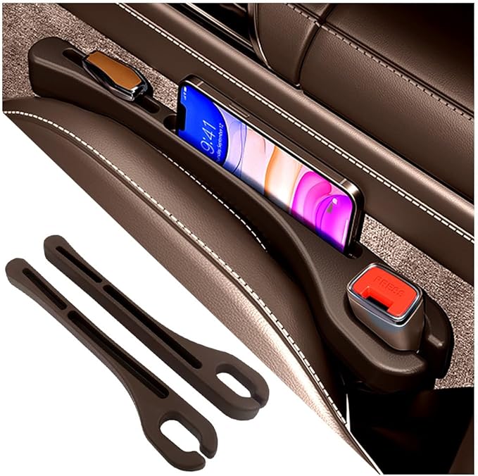 2PCS Car Seat Gap Filler Organizer,Upgrade Car Side Seat Gap Filler with Phone Holder,Multifunctional Car Seat Filler Gap Space Prevents Things Dropping for Cars,SUVs (Brown)