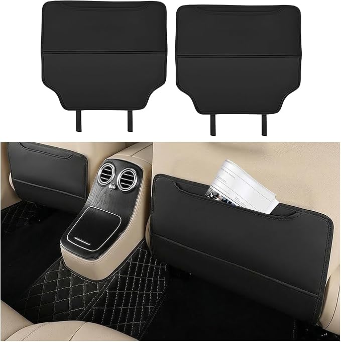 2PCS Car Kick Mat, Anti-Scratch Waterproof Anti-Slip Vehicle Back Seat Protector with Storage Pockets, Automotive Interior Seat Back Covers, Universal for SUV RV Truck (Black)