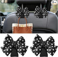 2PCS Car Seat Headrest Hook, Cute Bow Backseat Hanger Holder for Purse Bag Handbag Coat, Auto Interior Seat Back Grocery Storage Organizer Hook, Universal for Vehicles (Black Polka Dots)