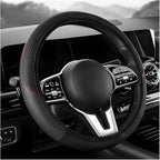 Car Steering Wheel Cover, 15 inch Carbon Fiber Microfiber Leather Elastic Steering Wheel Protector, Breathable Anti-Slip Comfortable Steering Wheel Covers for Most Cars (Black, AD)