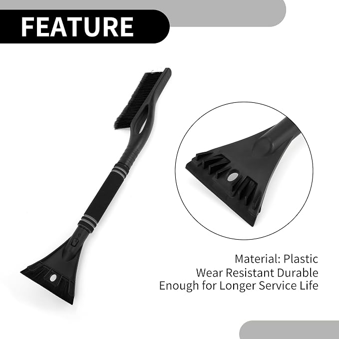 1pc 60x11cm Universal Car Ice Scraper Brush with Broom - SUV Snow Frost Remover for Car Truck RV Windscreen Side Window Anti Crash - Plastic Black Snow Shoveling Defrost Clearing