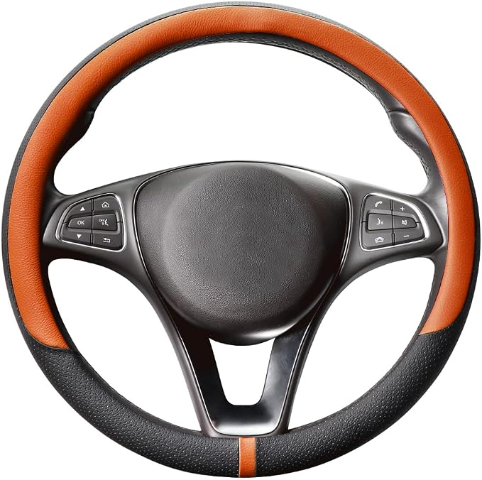 Breathable Car Steering Wheel Cover 15 inch Auto Universal Leather Wrap Non-Slip Steeringwheel Protector Automotive Interior Accessories, Purple (Suit for 14.5-15 inch)