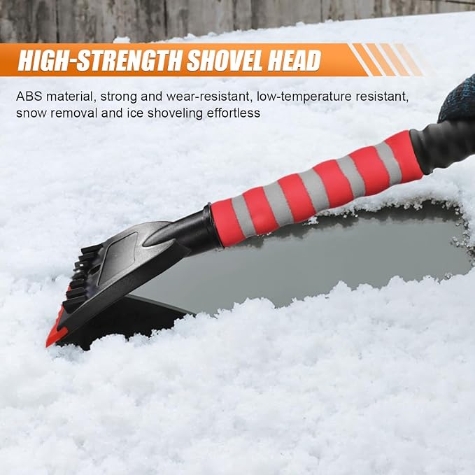 26" Snow Brush and Ice Scraper for Car Windshield – 2 in 1 Winter Snow Removal Tool with Detachable Ice Shovel – Universal Snow Scraper with Ergonomic Foam Grip, No Scratch Broom for SUV Truck (Red)