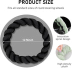 Fluffy Car Steering Wheel Cover, 15 Inches Anti-Slip Round Fuzzy Winter Steering Wheel Protector, Soft Warm Plush Steering Wheel Cover for Women Girls, Car Accessories (Black, D-Shaped)