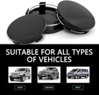 4PCS Car Wheel Center Caps, 60MM/2.36In OD 56MM/2.2In ID Center Hub Cover, ABS Snap-in Vehicle Rim Hub Caps, Rustproof Dustproof Center Cap for Rims, Universal Wheel Hub Decoration (Black)