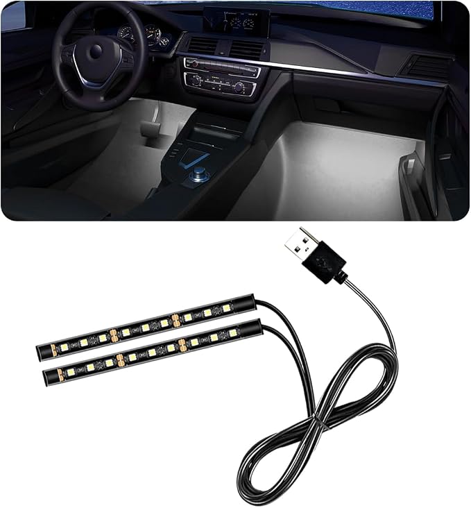 Car LED Strip Light, 24 LED RGB Auto Under Dash Interior Atmosphere Lights, USB Vehicle Decorative Lamp Ambient Night Light Strip, Lighting Kit Car Accessories (White)