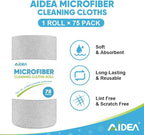 AIDEA Microfiber Cleaning Cloth Roll, Grey 75PK, Reusable Paper Towels Tear Away Cloth, Microfiber Towels for Cars, Wash Cloths, Lint Free Rags for House, Kitchen,Window,Cleaning Supplies 11.5"×11.5"