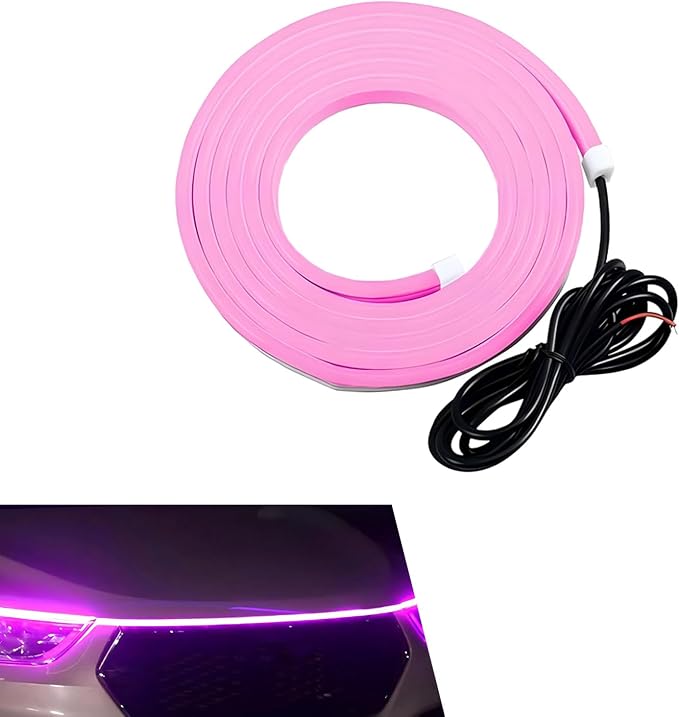 1PC Car Hood LED Strip Light, 59In Waterproof Pink Flexible LED Light Strip with Adhesive Tape, Exterior and Interior Decoration, Universal for Most Cars, Trucks, SUVs (Pink)
