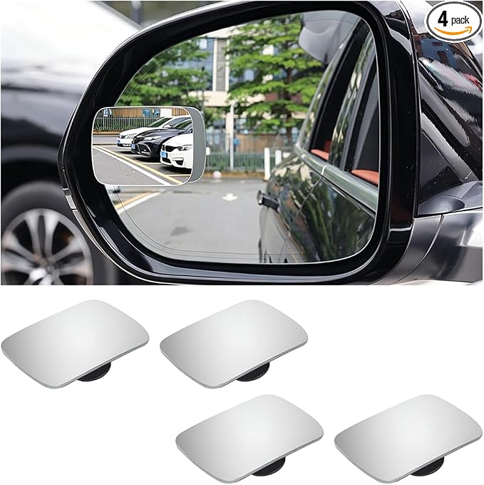 4PCS Car Blind Spot Mirror, Wide Angle HD Glass Rectangle Convex Frameless Side Blindspot Mirror with Adjustable Stick, Auto Exterior Rear View for Wide Angle, Universal for Vehicles (B)