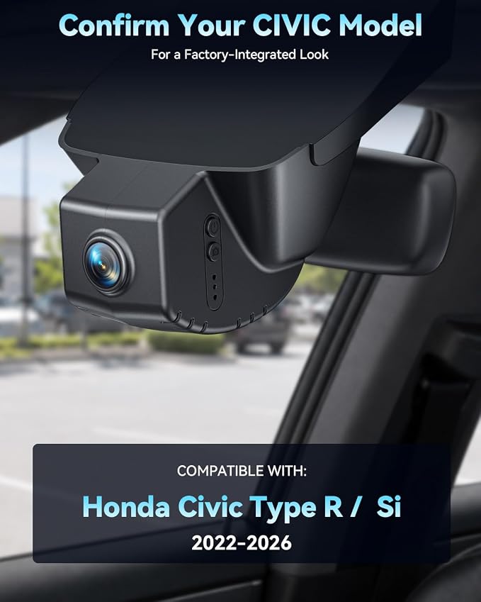4K Dash Cam for Honda Civic & Si 2022-2026, Type R 2023-2026, OEM Style, Sony STARVIS 2 IMX675, Night Vision, 24H Parking Mode, 64GB Card (Black)
