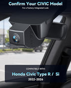 4K Dash Cam for Honda Civic & Si 2022-2026, Type R 2023-2026, OEM Style, Sony STARVIS 2 IMX675, Night Vision, 24H Parking Mode, 64GB Card (Black)