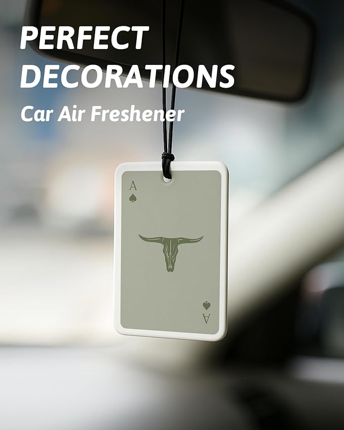 Boho Sage Green Western Car Air Freshener 4 Pcs, Preppy Cow Skull Cactus Cowgirls Boots Hanging Air Freshener for Cars Closet Drawer Books, Girly Western Car Accessories Mirror Decor for Women