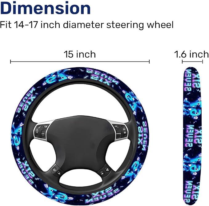 Brainrot Meme Steering Wheel Cover, Non Slip Polyester Car Wheel Protector for Car SUV Truck, Universal 15 Inch