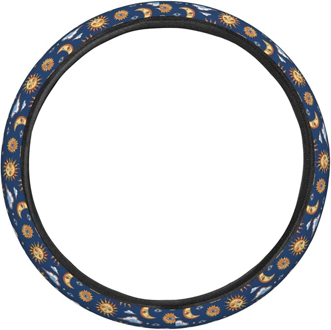 Sun and Moons Clouds Stars Eyes Steering Wheel Covers Anti-Slip Elasticity Car Accessories Steering Wheel Protector Universal 15 Inch for Cars SUV Vehicle Truck
