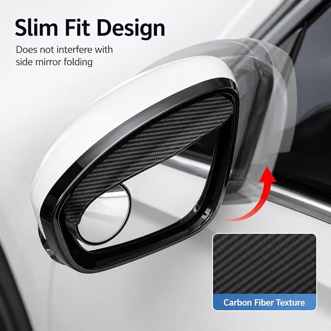 Blind Spot Mirrors for Car, 2 Pack 360° Adjustable Convex Side Mirror with Rain Guard Visor, Stick on Rear View Mirror Auxiliary Mirror for Cars, SUVs, Trucks, Parking and Lane Changing Assist