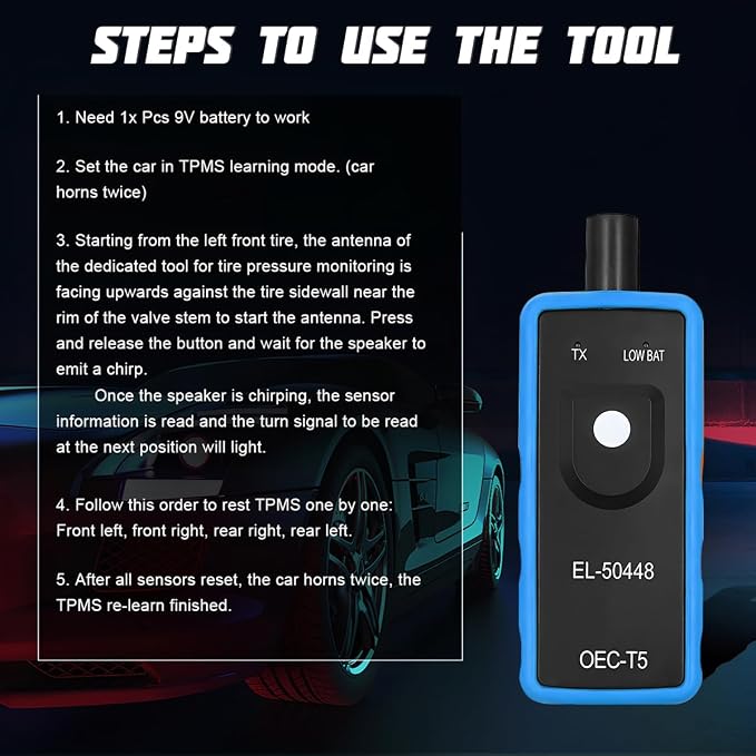 TPMS Relearn Tool for GM Vehicles, EL-50448 Tire Pressure Monitor Sensor Activation Reset Tool OEC-T5, System Programming Training for Most Series Cars (Blue)
