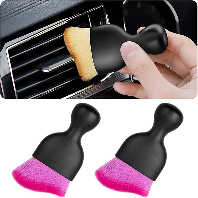 2PCS Car Interior Detailing Brush with Dust Cover, Auto Soft Hair Cleaning Brushes, Scratch Free Curved Dirt Collectors, for Vehicle Dashboard Air Conditioner Vents Leather (Deep Purple/2PCS)