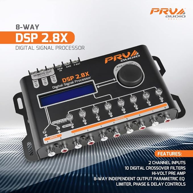 Car Audio DSP 2.8X Digital Crossover and Equalizer 8 Channel Full Digital Signal Audio Processor DSP with Sequencer Remote Relay