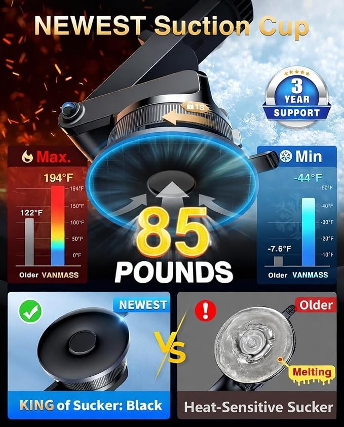 [True Military-Grade] Car Phone Holder [Upgraded Strongest Suction&Clip] Cell Phone Mount for Dashboard Windshield Vent Kit, Truck Cradle Stand for iPhone 17 Pro Max 16 15 14 Android,Ink Black