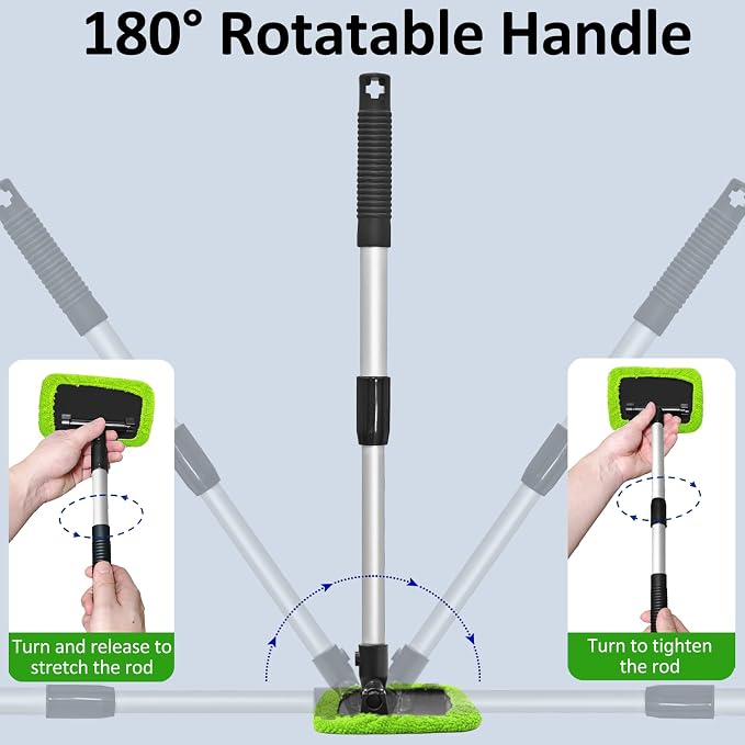 20 Pieces Windshield Cleaner Tool, Inside Car Windshield Cleaning Tool with 12 Microfiber Pads, 4 Spray Bottle, and Extendable Handles Car Window Cleaning Tool Kit, Green