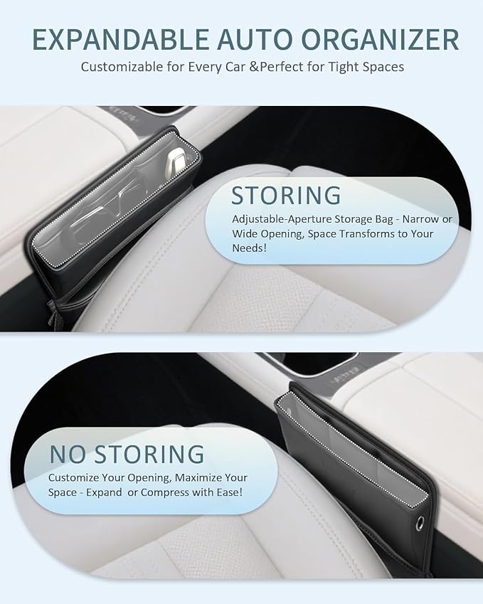 Car Seat Gap Filler, Pro-Seats Gap Filler Organizer and Storages 2-in-1, Premium Leather Center Console Organizer, Car Organizer Front Seat Universal Fit for Car SUV Truck